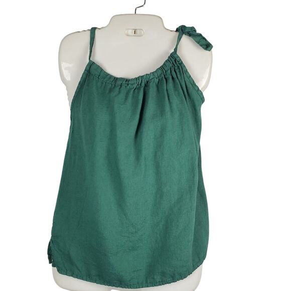 Bellambia Tops - Bellambia Sleeveless Green Linen Top Size S Minimalist Coastal Resort Chic